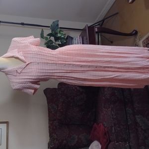 Ellen Ashley vintage midi dress, SZ 6, peach and white checked, excellent cond.